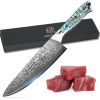 Damascus Steel Chef Knife 8 Inch, Santoku Knife, Boning Knife, Japanese Professional 10Cr15MOV Blade With Hand Forged Hammer Pattern